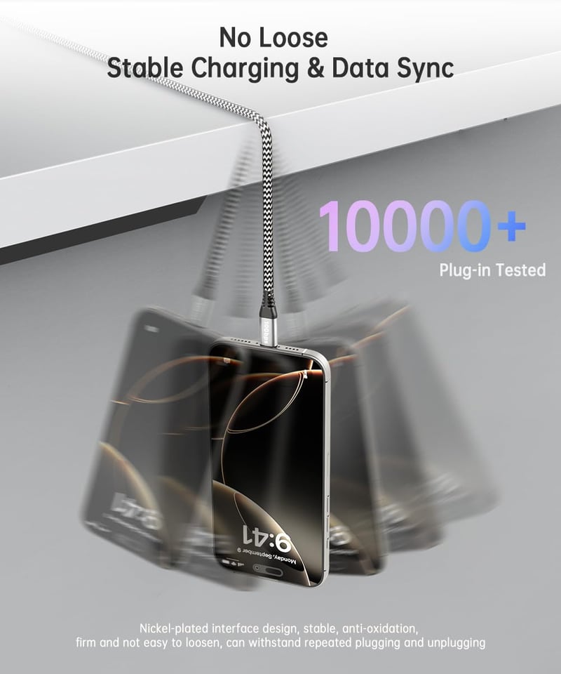 LDLrui 3m USB-C kábel 10Gbps adatátvitel, nylon fonott gyorstöltés iPhone 15 Pro, Samsung Galaxy