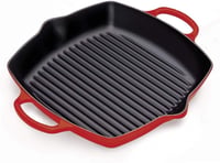 Grill tip tigaie pătrată înaltă din fontă LE CREUSET Signature cu mâner secundar, 30 cm, roșu cireșiu 1