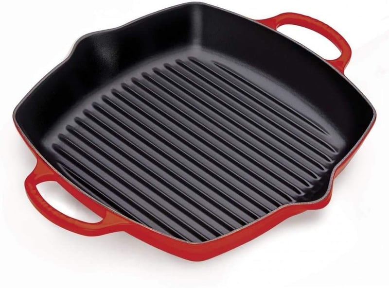 Grill tip tigaie pătrată înaltă din fontă LE CREUSET Signature cu mâner secundar, 30 cm, roșu cireșiu