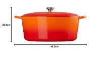 Oală ovală din fontă cu capac Le Creuset Signature, 40 cm, 13,9 L, culoare portocaliu vulcanic, compatibilă cu toate sursele de căldură, inclusiv inducție 9