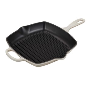 Le Creuset četvrtasta tava za roštilj od lijevanog željeza s pomoćnom ručkom, 26 cm, boja Meringue, s emajliranom unutrašnjošću, prikladna i za indukcijske ploče