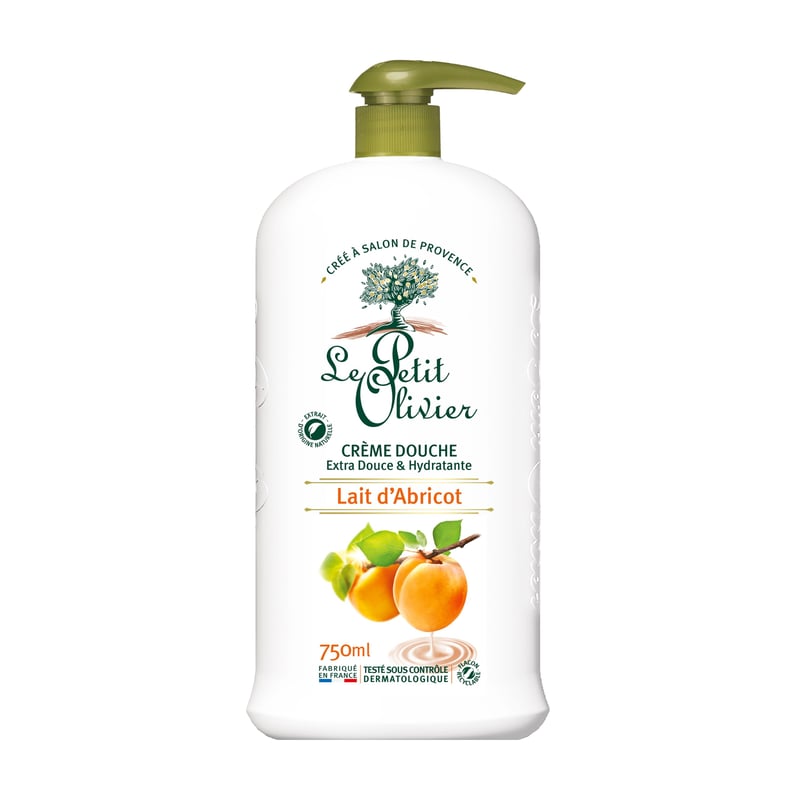 Gel de Duș Le Petit Olivier cu Lapte de Piersică - Gel de Duș Cremă Hidratant și Hrănitor cu Aromă de Lapte de Piersică