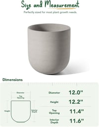 LE TAUCI 30 cm Kerámia Virágcserép Szürke Lezárható Lyukkal Beltéri Növényekhez - 30 cm, Grey 3