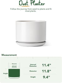 LE TAUCI Kerámia Virágcserép 30 cm Átmérőjű, Fehér Beltéri Növénytartó Alátéttel és Vízelvezető Lyukkal, Nagy Méretű Kaspó Szobanövényekhez 5