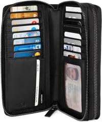 LEABAGS női nagy bőr pénztárca RFID védelemmel, 29 kártyatartó, dupla cipzár 6