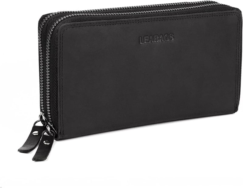 LEABAGS női nagy bőr pénztárca RFID védelemmel, 29 kártyatartó, dupla cipzár