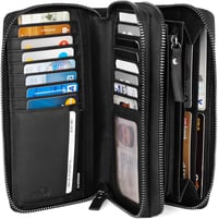 LEABAGS női nagy bőr pénztárca RFID védelemmel, 29 kártyatartó, dupla cipzár 3