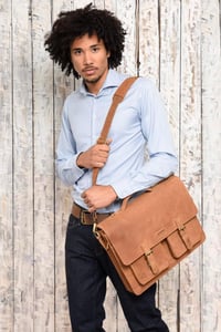 LEABAGS valódi bőr laptoptáska 15 colos, férfi-női messenger táska vállpánttal 2