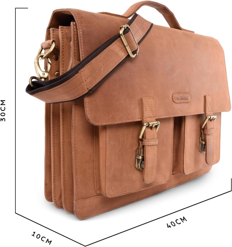 LEABAGS valódi bőr laptoptáska 15 colos, férfi-női messenger táska vállpánttal