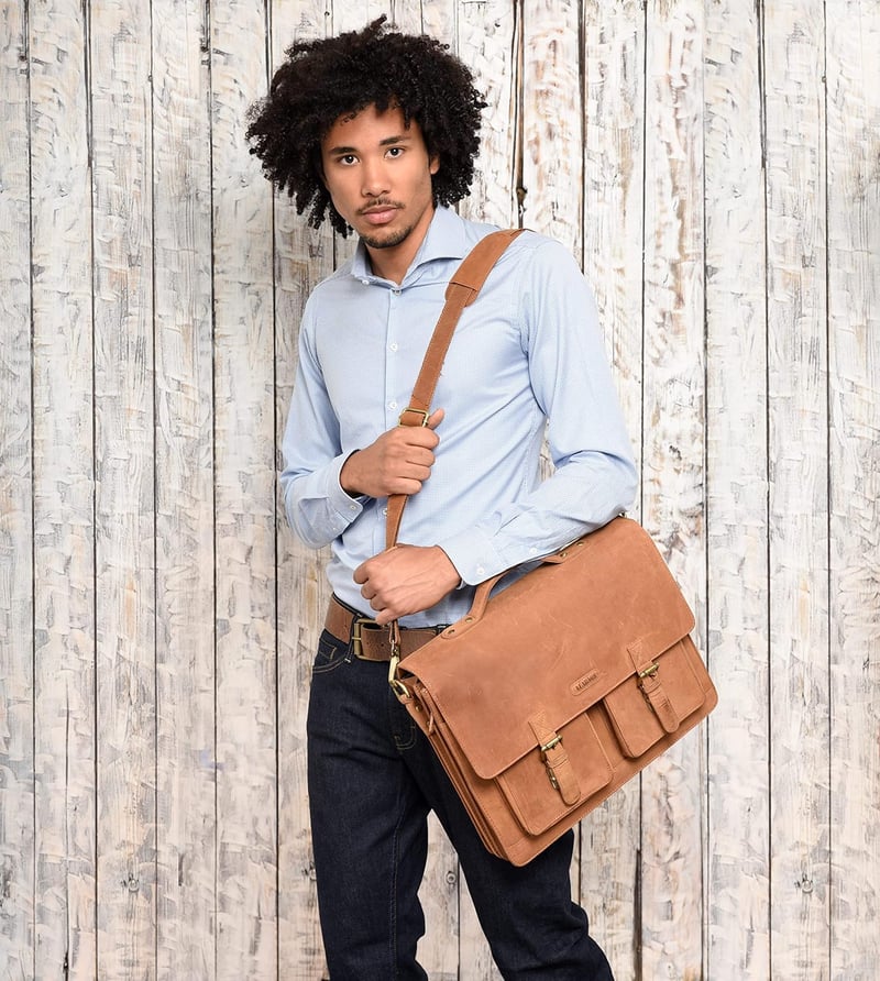 LEABAGS valódi bőr laptoptáska 15 colos, férfi-női messenger táska vállpánttal