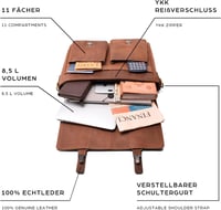 LEABAGS valódi bőr laptoptáska 15 colos, férfi-női messenger táska vállpánttal 4