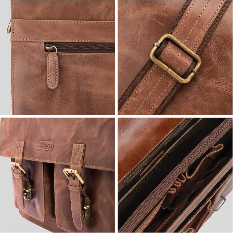 LEABAGS valódi bőr laptoptáska 15 colos férfiaknak és nőknek, válltáska