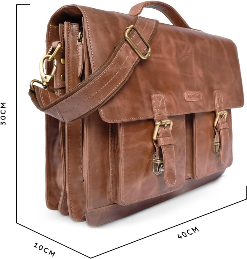 LEABAGS valódi bőr laptoptáska 15 colos férfiaknak és nőknek, válltáska