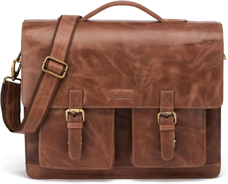 LEABAGS valódi bőr laptoptáska 15 colos férfiaknak és nőknek, válltáska