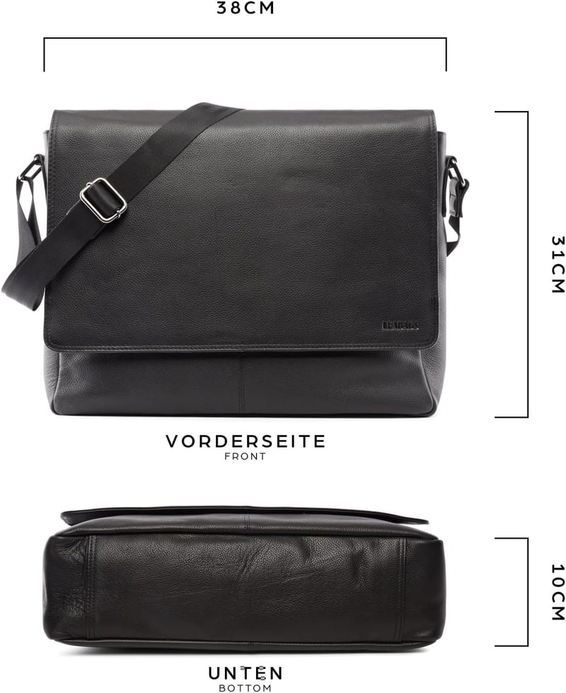 LEABAGS valódi bőr válltáska férfiaknak és nőknek 15 colos laptophoz