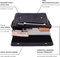 LEABAGS Valódi Bőr Válltáska Férfiaknak és Nőknek - Unisex Messenger Táska Vállpánttal, 15 Colos Laptoptartóval, Irodai Használatra 3