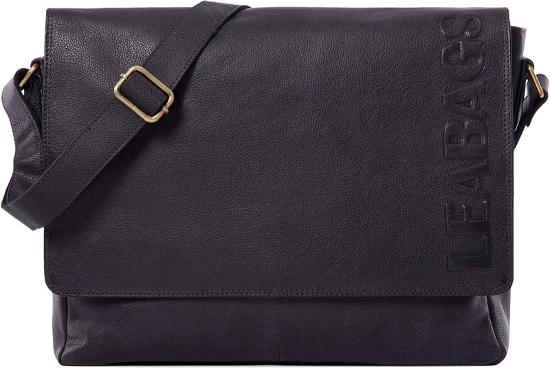 LEABAGS Valódi Bőr Válltáska Férfiaknak és Nőknek - Unisex Messenger Táska Vállpánttal, 15 Colos Laptoptartóval, Irodai Használatra