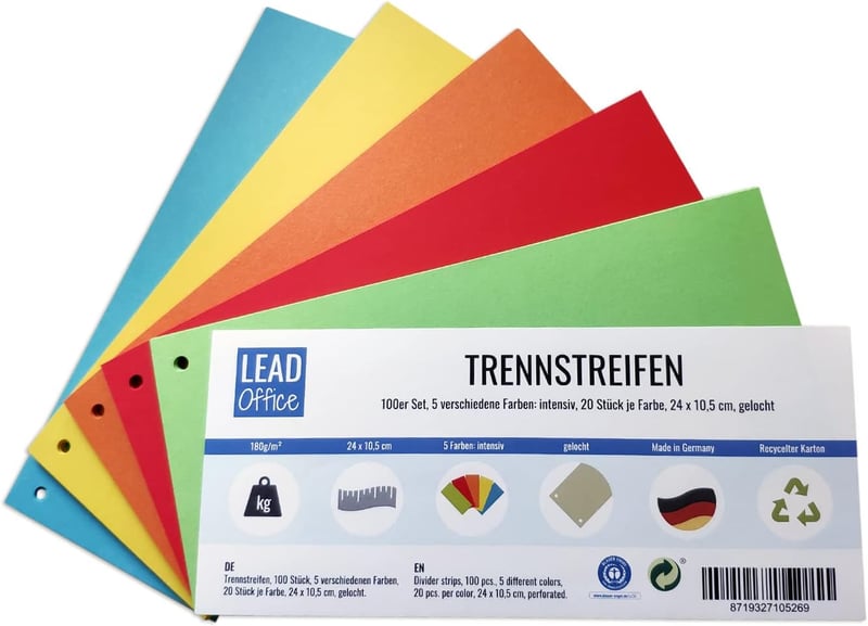 Lead Office Elválasztó Lapok 100 db Vegyes Szín DIN A4 Lyukasztott Dokumentum Szortírozó - Intensive