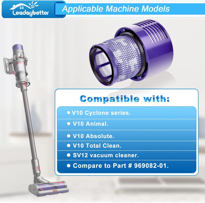 Leadaybetter V10 HEPA szűrő Dyson porszívóhoz - 2 db-os csomag, kompatibilis SV12 Cyclone Animal Absolute akkus porszívókkal, tisztítókeféve
