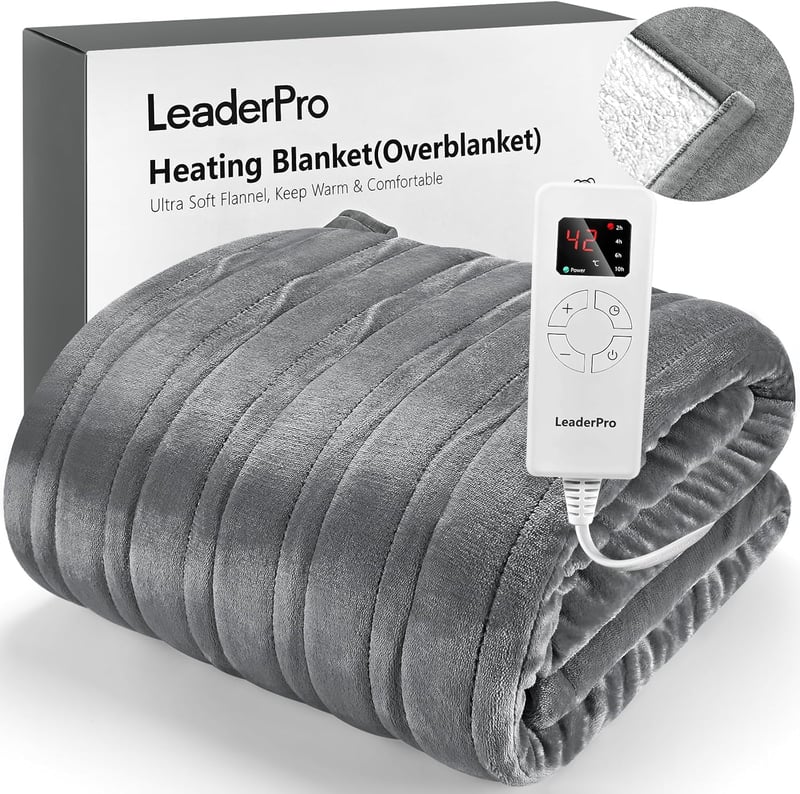 LeaderPro Elektromos Takaró 160x180cm - 6 Hőfokozat, Automata Kikapcsolás, Mosható, Túlmelegedés Elleni Védelem, 1-9 Órás Időzítő, Flannel