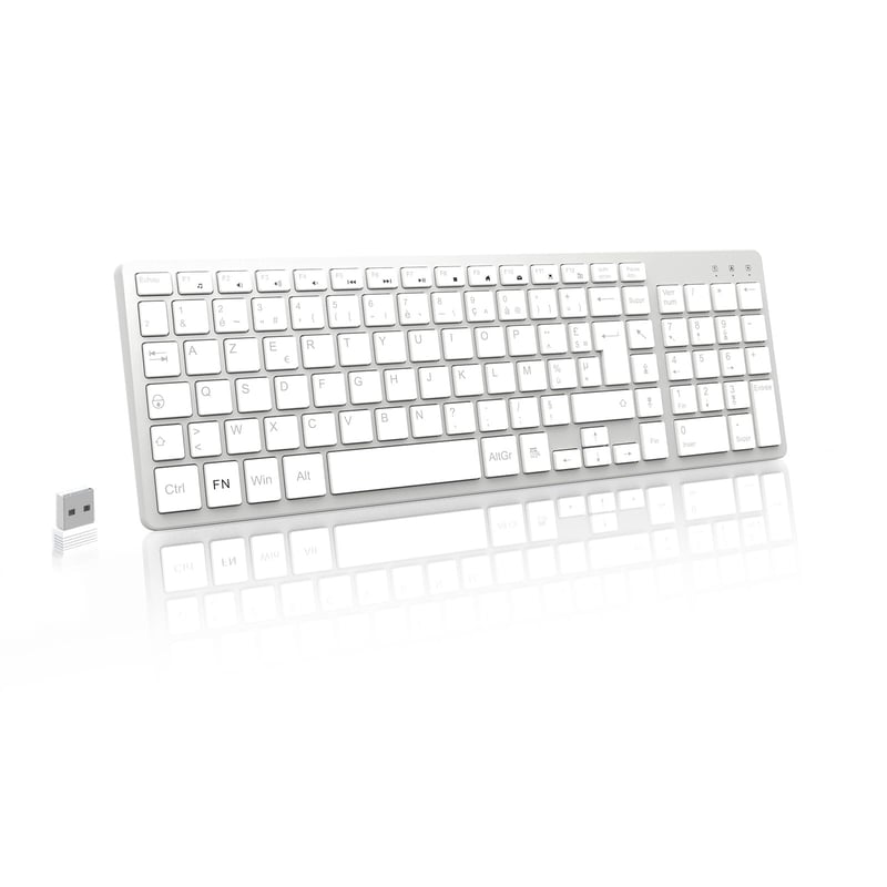 Bezdrôtová klávesnica LeadsaiL AZERTY, USB 2.4GHz, 12 multimediálnych tlačidiel - strieborná