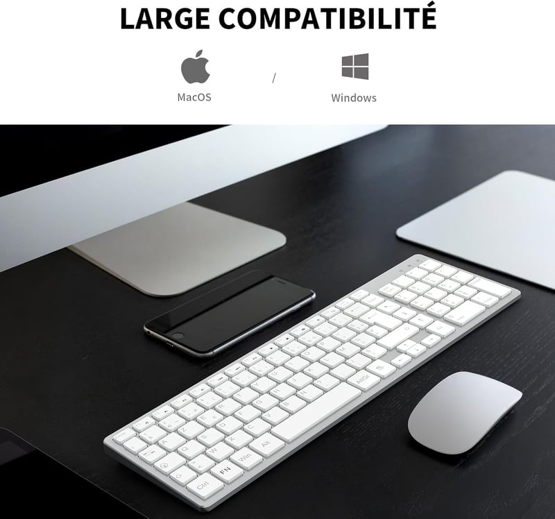 LeadsaiL AZERTY Vezeték nélküli Billentyűzet USB 2.4GHz Multimédia Gombokkal