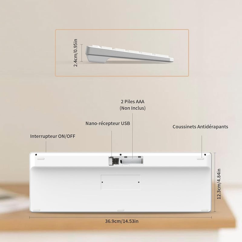 LeadsaiL AZERTY Vezeték nélküli Billentyűzet USB 2.4GHz Multimédia Gombokkal