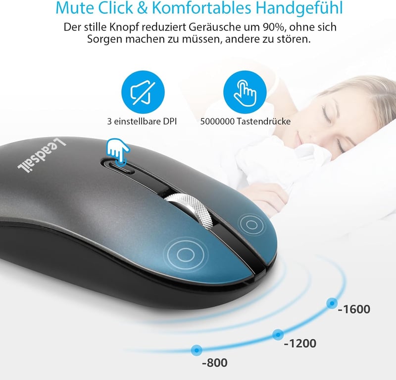 LeadsaiL Ergonomikus Vezeték Nélküli Billentyűzet és Egér Szett, QWERTZ, Csendes