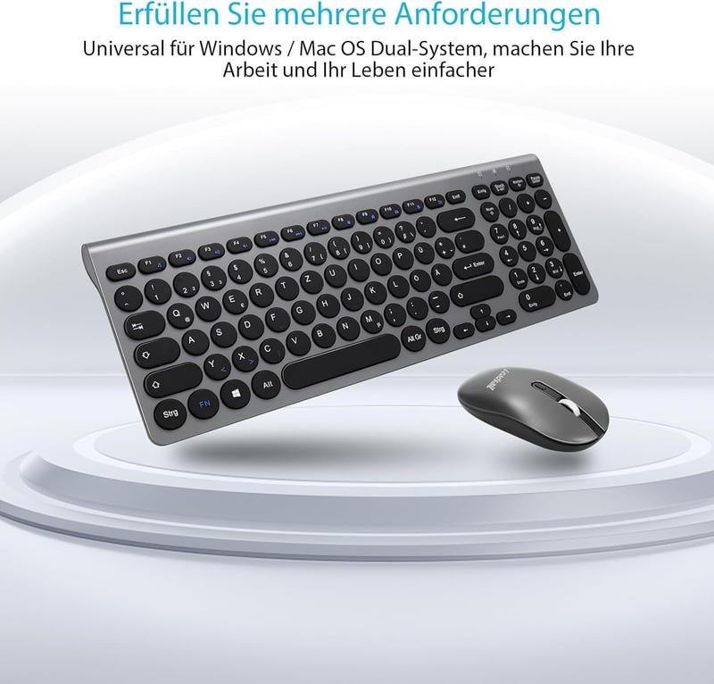 LeadsaiL Ergonomikus Vezeték Nélküli Billentyűzet és Egér Szett, QWERTZ, Csendes