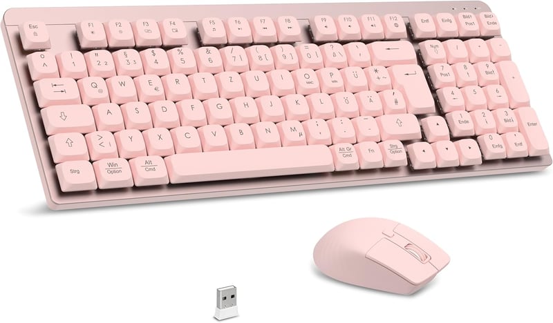 LeadsaiL FA98 Wireless Billentyűzet és Egér Szett, QWERTZ Layout, Kompakt 98 Gombos, Piros Switch, 1600 DPI, Rózsaszín