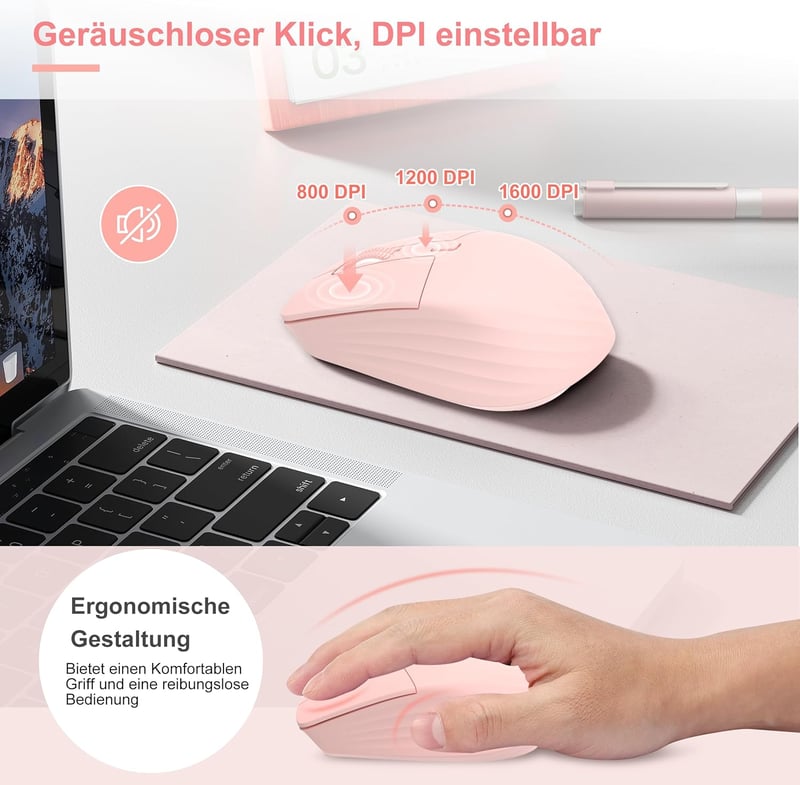 LeadsaiL FA98 Wireless Billentyűzet és Egér Szett, QWERTZ Layout, Kompakt 98 Gombos, Piros Switch, 1600 DPI, Rózsaszín