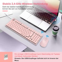 LeadsaiL FA98 Wireless Billentyűzet és Egér Szett, QWERTZ Layout, Kompakt 98 Gombos, Piros Switch, 1600 DPI, Rózsaszín 3
