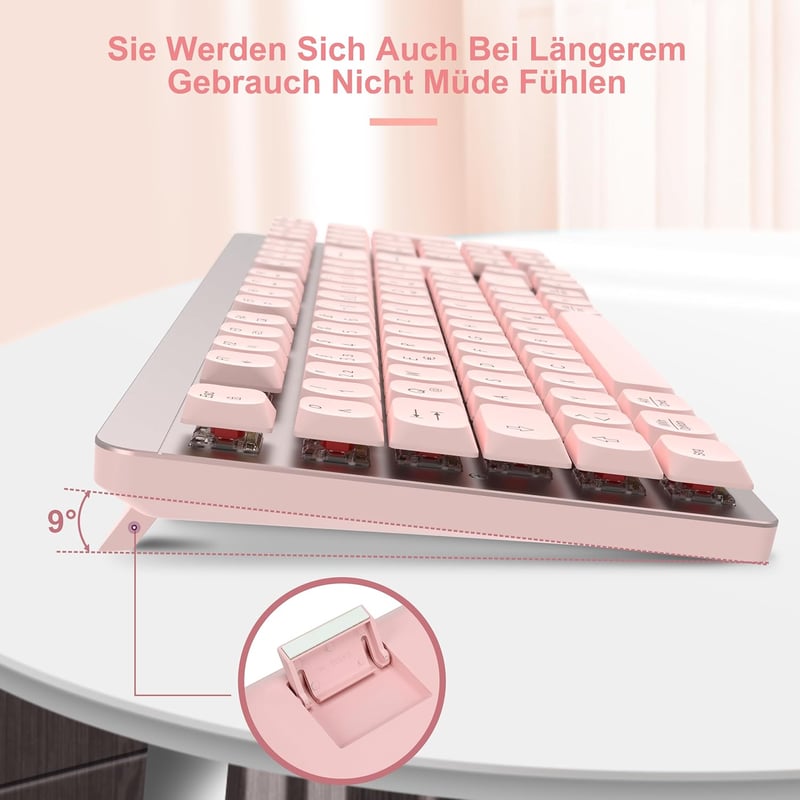 LeadsaiL FA98 Wireless Billentyűzet és Egér Szett, QWERTZ Layout, Kompakt 98 Gombos, Piros Switch, 1600 DPI, Rózsaszín