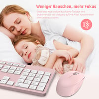 LeadsaiL K786 Bezdrôtová súprava klávesnice a myši, nemecké rozloženie QWERTZ, tichá klávesnica, 2,4 GHz USB nano prijímač, pre PC/notebook, ružová 2