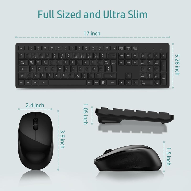 LeadsaiL K786 Vezeték nélküli billentyűzet és egér szett, QWERTZ német layout, csendes billentyűzet, 2.4 GHz USB nano vevővel - black