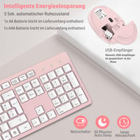 LeadsaiL K786 Bezdrôtová súprava klávesnice a myši, nemecké rozloženie QWERTZ, tichá klávesnica, 2,4 GHz USB nano prijímač, pre PC/notebook, ružová 3
