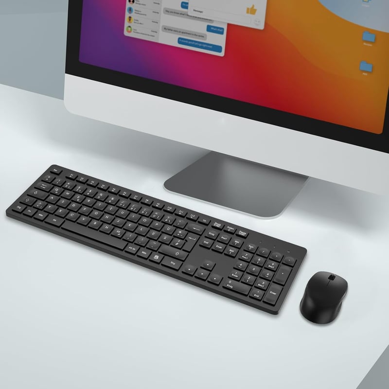 LeadsaiL K786 Vezeték nélküli billentyűzet és egér szett, QWERTZ német layout, csendes billentyűzet, 2.4 GHz USB nano vevővel - black