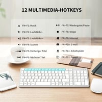 LeadsaiL Vezeték Nélküli Billentyűzet 2.4 GHz QWERTZ Német Kiosztás Numerikus Billentyűzettel Csendes Gombokkal PC Laptop Mac 4