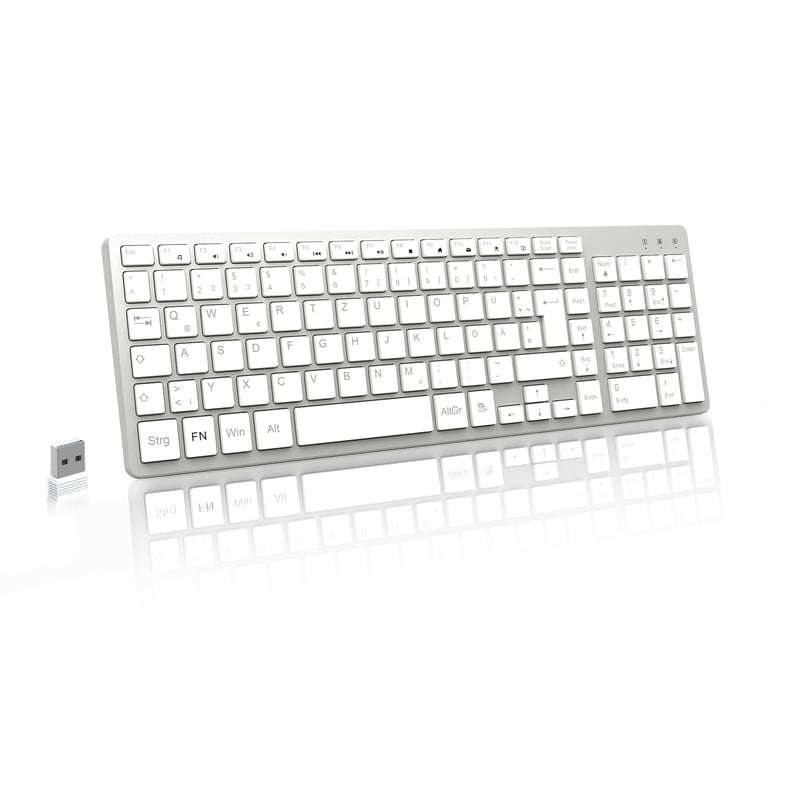 Bezdrôtová klávesnica LeadsaiL 2.4 GHz QWERTZ Nemecké rozloženie s numerickou klávesnicou Tiché klávesy PC Laptop Mac