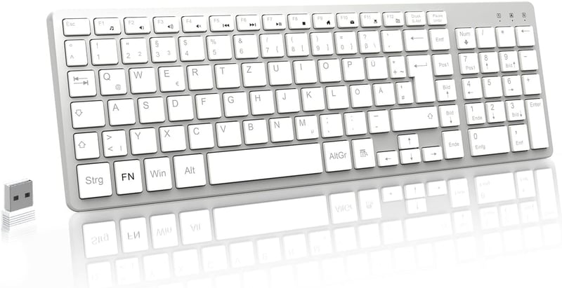 LeadsaiL Vezeték Nélküli Billentyűzet 2.4 GHz QWERTZ Német Kiosztás Numerikus Billentyűzettel Csendes Gombokkal PC Laptop Mac