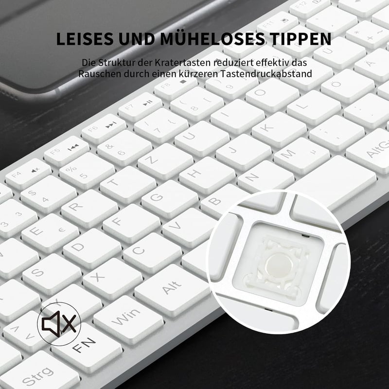 LeadsaiL Vezeték Nélküli Billentyűzet 2.4 GHz QWERTZ Német Kiosztás Numerikus Billentyűzettel Csendes Gombokkal PC Laptop Mac