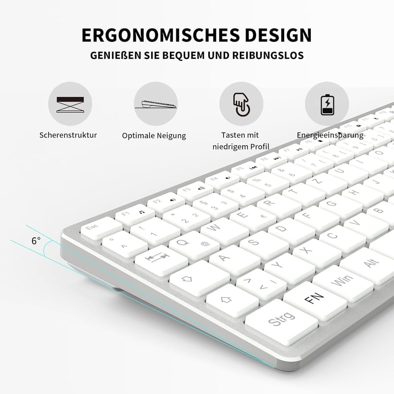 LeadsaiL Vezeték Nélküli Billentyűzet 2.4 GHz QWERTZ Német Kiosztás Numerikus Billentyűzettel Csendes Gombokkal PC Laptop Mac