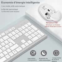 LeadsaiL Vezeték nélküli billentyűzet és egér szett, AZERTY, fehér-szürke 5