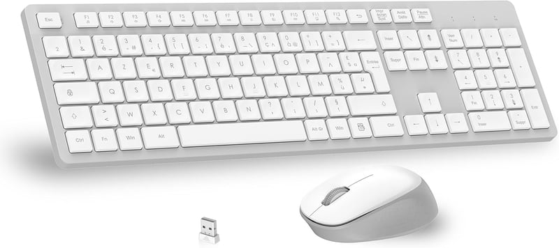 LeadsaiL Vezeték nélküli billentyűzet és egér szett, AZERTY, fehér-szürke