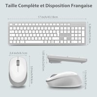 LeadsaiL Vezeték nélküli billentyűzet és egér szett, AZERTY, fehér-szürke 6