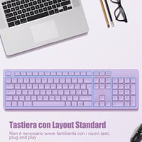 LeadsaiL Vezeték nélküli billentyűzet, teljes méretű QWERTY, ergonomikus USB 2,4 GHz, számpad, PC/Mac/Laptop - Lila 2
