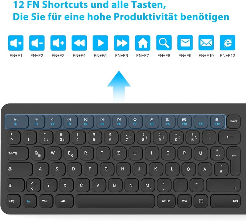 LeadsaiL Wireless Billentyűzet és Egér Szett, 2.4G QWERTZ Német Kiosztás