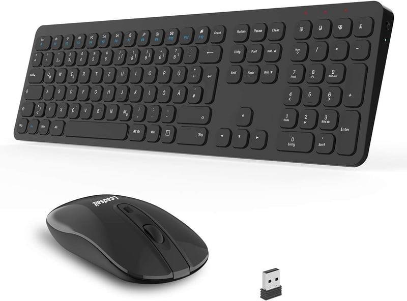 LeadsaiL Wireless Billentyűzet és Egér Szett, 2.4G QWERTZ Német Kiosztás