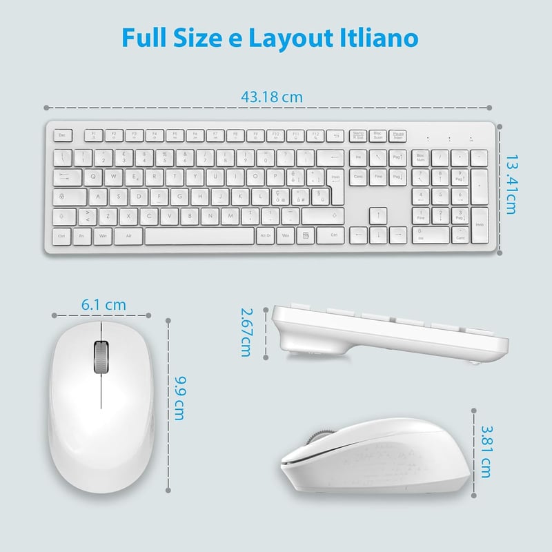 LeadsaiL Wireless Billentyűzet és Egér Szett Numerikus Billentyűzettel, 2.4GHz USB, Fehér