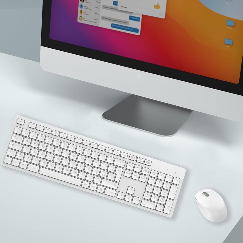 LeadsaiL Wireless Billentyűzet és Egér Szett Numerikus Billentyűzettel, 2.4GHz USB, Fehér